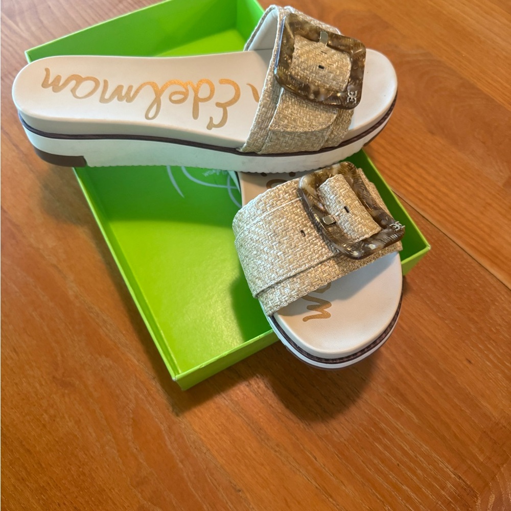 Sam Edelman Cream and Tan Slide Sandals